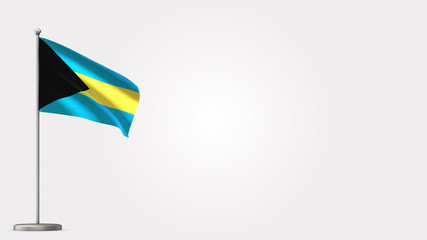 Bahamas 3D waving flag illustration on Flagpole. Perfect for background with space on the right side.