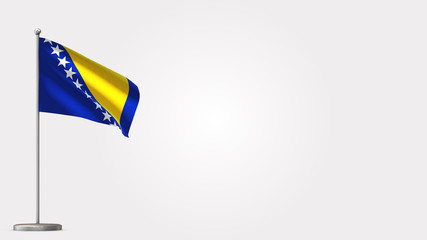Bosnia and Herzegovina 3D waving flag illustration on Flagpole. Perfect for background with space on the right side.