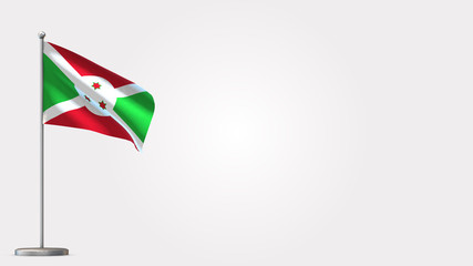 Burundi 3D waving flag illustration on Flagpole. Perfect for background with space on the right side.