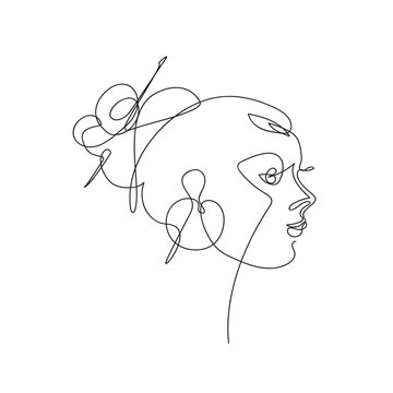 recommend clip art: Female face drawn in one line. Continuous line. Vector illustration in a minimalistic style.