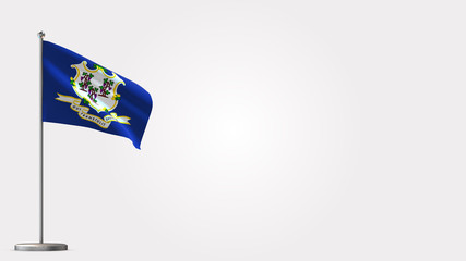 Connecticut 3D waving flag illustration on Flagpole. Perfect for background with space on the right side.