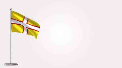 Dorset 3D waving flag illustration on Flagpole. Perfect for background with space on the right side.