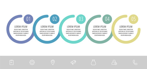 Vector infographic template circles for five paper label, diagram, graph, presentation. Business concept with 5 options. Blank space for content, step for step, timeline, workflow, marketing, web