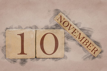 november 10th. Day 10 of month, calendar in handmade sketch style. pastel tone. autumn month, day of the year concept