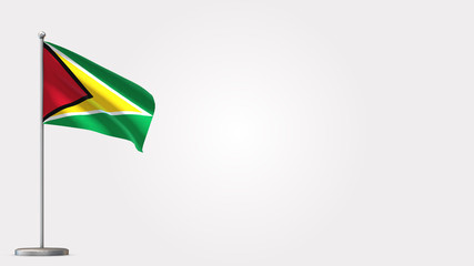 Guyana 3D waving flag illustration on Flagpole. Perfect for background with space on the right side.