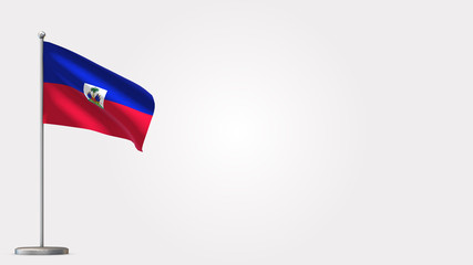 Naklejka premium Haiti 3D waving flag illustration on Flagpole. Perfect for background with space on the right side.