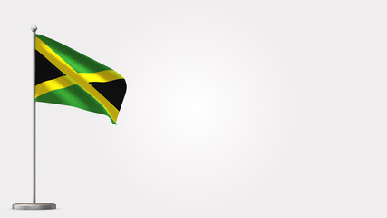 Jamaica 3D waving flag illustration on Flagpole. Perfect for background with space on the right side.
