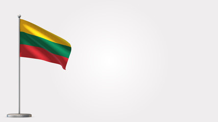 Lithuania 3D waving flag illustration on Flagpole. Perfect for background with space on the right side.