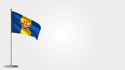 Madeira 3D waving flag illustration on Flagpole. Perfect for background with space on the right side.