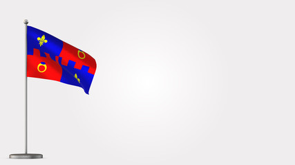 Montgomery County 3D waving flag illustration on Flagpole. Perfect for background with space on the right side.