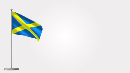 Saint Alban Cross 3D waving flag illustration on Flagpole. Perfect for background with space on the right side.