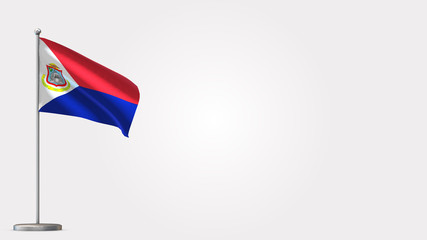 Sint Maarten 3D waving flag illustration on Flagpole. Perfect for background with space on the right side.