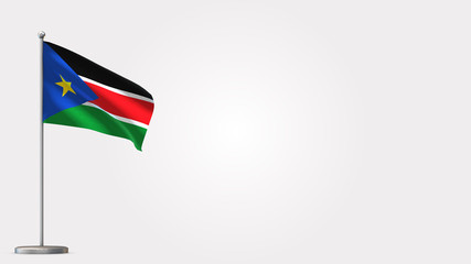 South Sudan 3D waving flag illustration on Flagpole. Perfect for background with space on the right side.