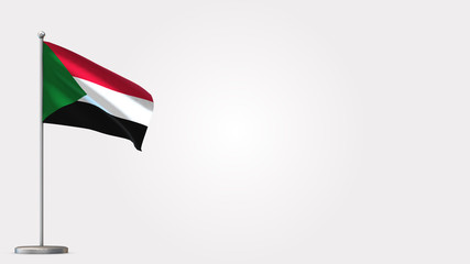Sudan 3D waving flag illustration on Flagpole. Perfect for background with space on the right side.