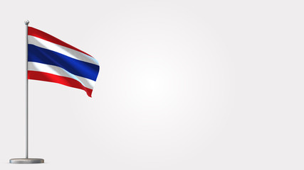 Thailand 3D waving flag illustration on Flagpole. Perfect for background with space on the right side.