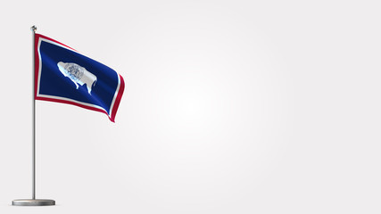 Wyoming 3D waving flag illustration on Flagpole. Perfect for background with space on the right side.