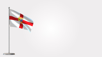 Zaragoza 3D waving flag illustration on Flagpole. Perfect for background with space on the right side.