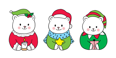 Cartoon cute Christmas  Polar bear vector.