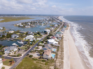 Aerial view of Garden City Beach and Surfside Beach along the Atlantic coast of South Carolina.