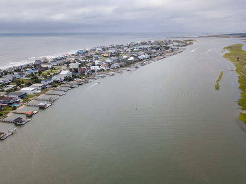 Aerial view of Surfside and Garden City Beach along the Atlantic coast of South Carolina.