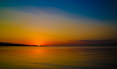 Sunrise panoramic view to Issyk-Kul lake, Cholpon-Ata, Kyrgyzstan