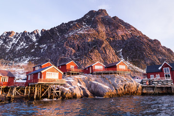 Little fishing village A on Lofoten islands in winter