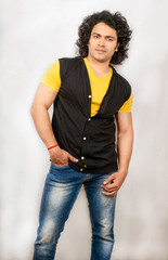 indian model wearing yellow tshirt