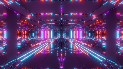 futuristic space temple tunnel corridor with cool reflections and glass bottom 3d rendering wallpaper background