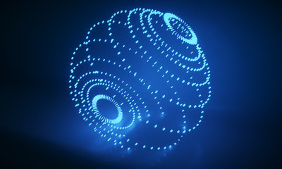 3d rendering of  lighten square shape with glowing clouds on water at night