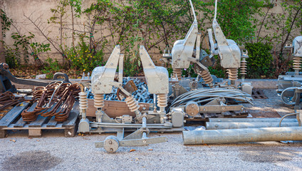 pantograph components of the train stored in storage