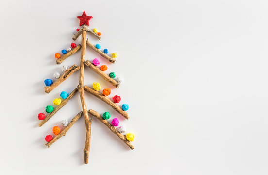 Scrap DIY Christmas Tree On Wooden Background