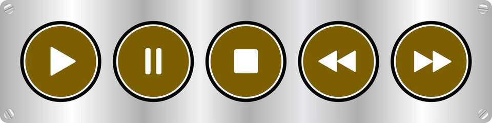 gold, white music control buttons with screws