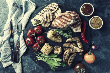 Fried pork fillet and grilled vegetables
