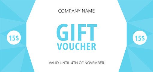 Original gift voucher with light blue polygonal elements. Vector multipurpose coupon template for advertisement company