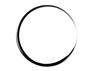 Grunge circle made of black ink.Grunge oval shape made with brush for marking.