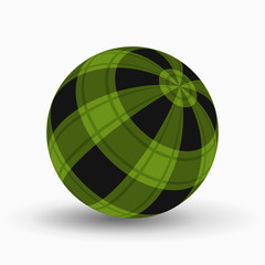 green, black tartan ball with stripes and shadow