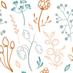 Vector seamless pattern with hand drawn flowers