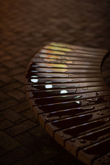 雨に濡れた夜のベンチ