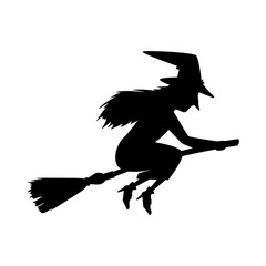 witch silhouette flying in broom isolated icon vector illustration design - obrazy, fototapety, plakaty