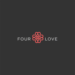 Number 4 heart logo design. Anniversary love icon illustration vector