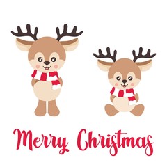 cartoon cute deer with scarf and text set vector