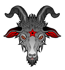 Portrait of a goat in old school tattoo style. 