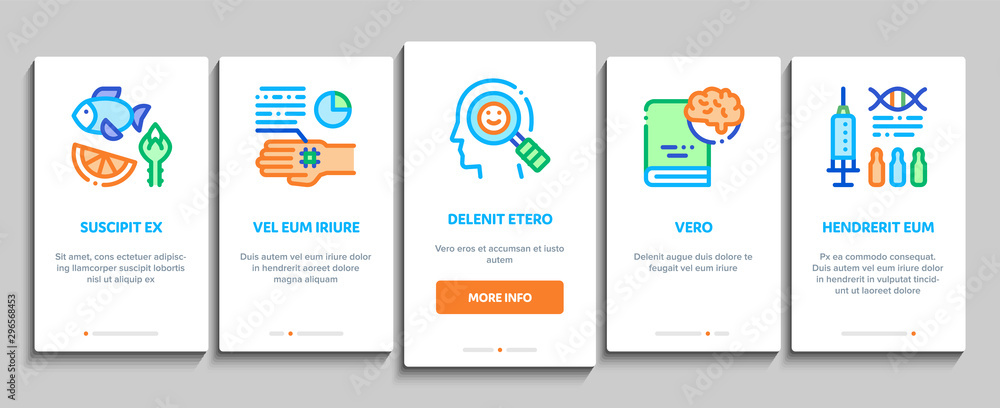 Aufkleber biohacking onboarding mobile app page screen vector thin line. meditation and brain, dna and helix, 