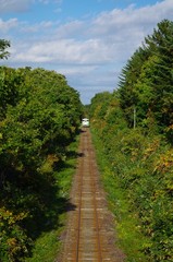 木々に囲まれた線路を俯瞰