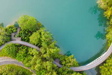 landscape of path over water in aerial view