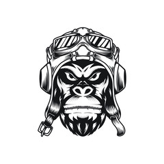 Vector illustration of Gorilla head with helmet for motorcycle riders logo or other sports
