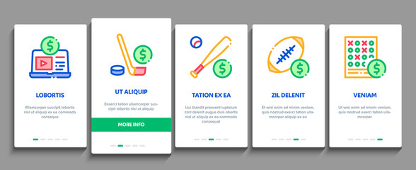 Betting And Gambling Onboarding Mobile App Page Screen Vector Thin Line. Basketball And Baseball, Hockey And Boxing, Horse Racing And Card Game Betting Concept . Illustrations