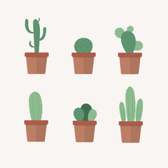Ensemble de cactus de vecteur en pot