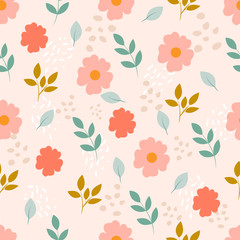 Seamless pattern with flowers in doodle style