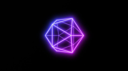 Set of Neon Light Icosahedron 3D Shape Animation Loops on Back Background. Includes 3 loop-ready full rotations on vertical, horizontal and combined triple-axis. - Powered by Adobe